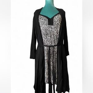 Chic Black and White Dress with Cardigan